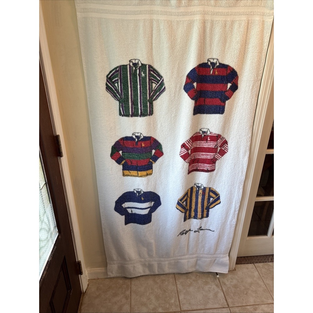 Vintage Ralph Lauren Polo Rugby Jersey Beach Towel 66x34 Striped Cotton - Picture 10 of 10